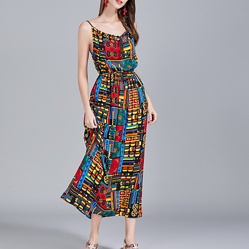 

Жен. Классический С летящей юбкой Платье - Геометрический принт, С принтом Средней длины