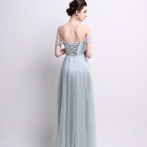 

А-силуэт С открытыми плечами В пол Тюль Платье для подружек невесты с Перекрещивание от LAN TING Express