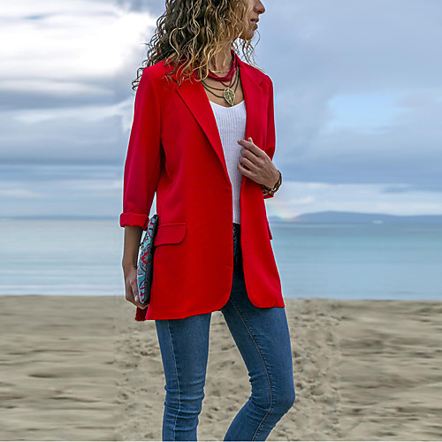 

Women's Daily Basic Spring & Fall Regular Blazer, Solid Colored Notch Lapel Long Sleeve Manteau Femme Polyester Black / Red / Navy Blue M / L / XL