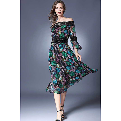 

А-силуэт С открытыми плечами Ниже колена Шифон Платье с Кружевная вставка от LAN TING Express