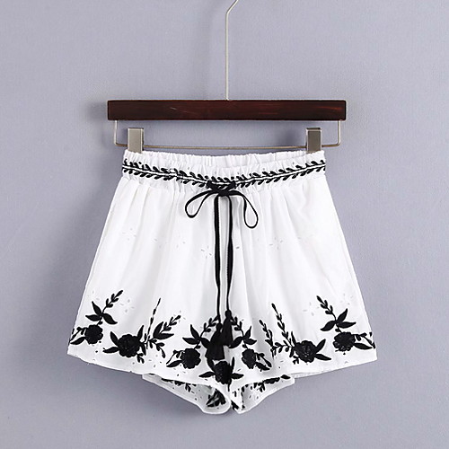 

Жен. Уличный стиль Шорты Брюки - Цветочный принт Белый