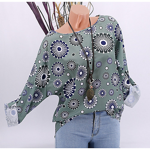 

Жен. С принтом Большие размеры - Футболка Геометрический принт Зеленый XXXL