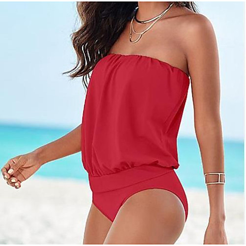 

Жен. Классический Красный Светло-синий Тёмно-синий Без лямок Стринги Танкини Купальники - Однотонный Открытая спина XL XXL XXXL Красный