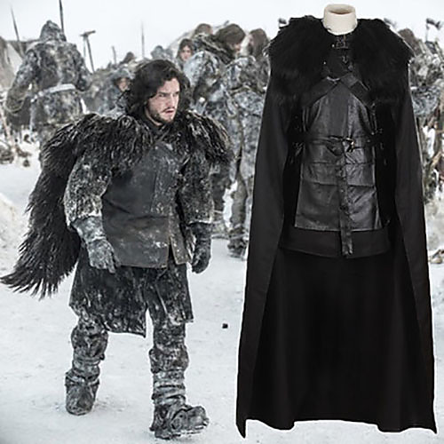 

Game of Thrones Jon Snow Cloak Costume Men's Movie Cosplay Black Top Skirt Cloak Halloween Carnival PU Leather Polyster