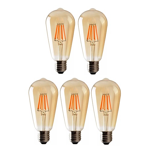 

5 шт. 6 W LED лампы накаливания 540 lm E26 / E27 ST64 6 Светодиодные бусины COB Диммируемая Тёплый белый 220-240 V 110-130 V / RoHs