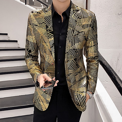 

Men's Blazer, Striped Notch Lapel Polyester Yellow