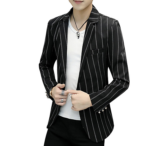 

Муж. Блейзер, Полоски Лацкан с тупым углом Полиэстер Белый / Черный / Красный XL / XXL / XXXL