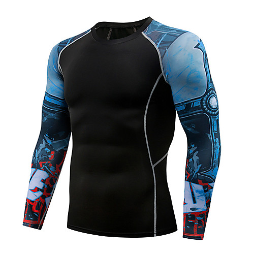 

Men's Compression Shirt Long Sleeve Compression Base layer T Shirt Top Plus Size Lightweight Breathable Quick Dry Soft Sweat-wicking Black / Red BlueOrange Black / Yellow Fleece Winter Road Bike