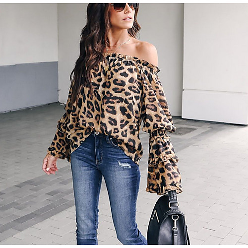 

Жен. Блуза С открытыми плечами Леопард Хаки M
