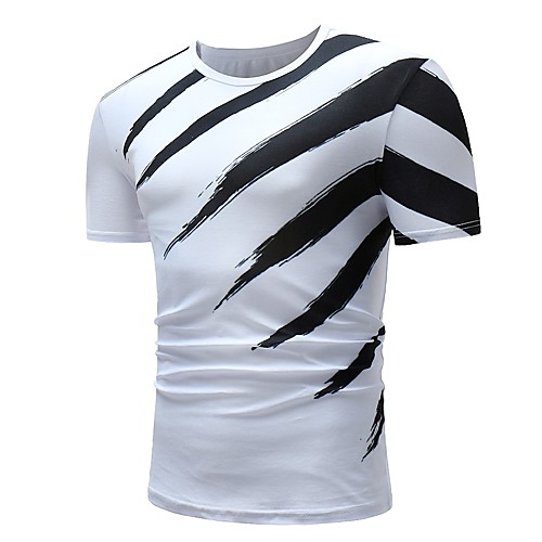 

Men's Cotton T-shirt - Striped Print Round Neck White