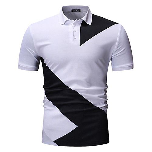 

Men's EU / US Size Cotton Polo - Color Block Patchwork Shirt Collar White