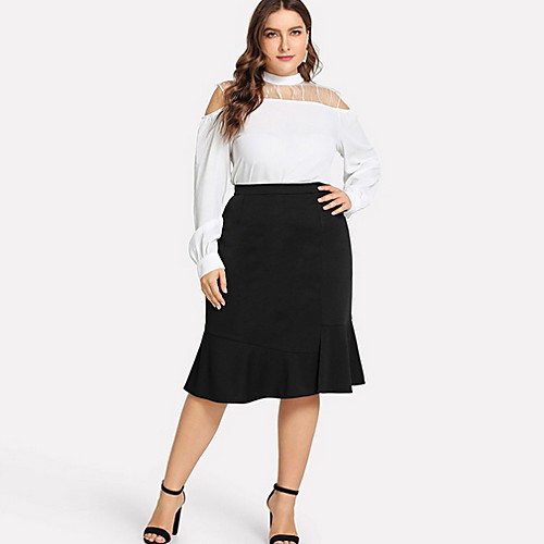 

Жен. Большие размеры Русалка Подол Однотонный