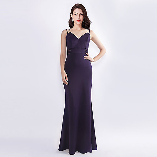 

A-Line Plunging Neck Floor Length Silk Bridesmaid Dress with Sash / Ribbon