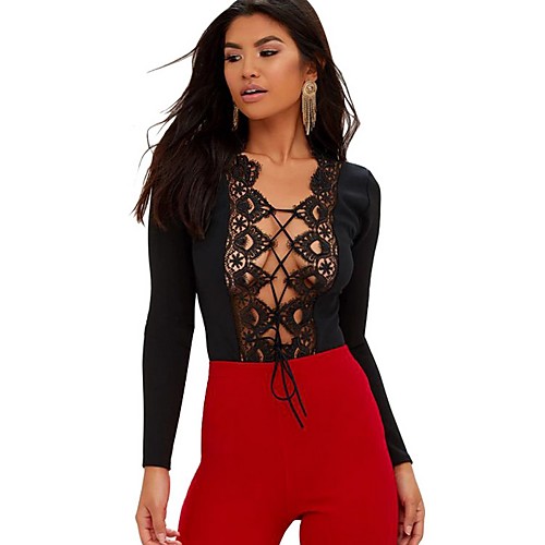 

Жен. Bodysuit V-образный вырез Однотонный