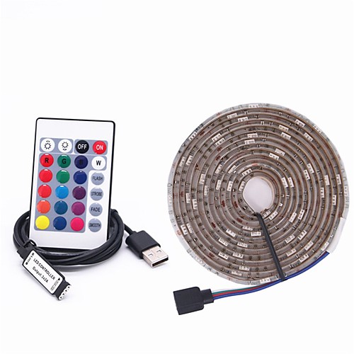 

3m RGB Strip Lights 90 LEDs 5050 SMD 10mm 1 24Keys Remote Controller RGBWhite Waterproof / Decorative / Linkable 5 V / USB Powered 1 set