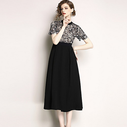 

Жен. Классический А-силуэт Платье - Однотонный, Кружева До колена