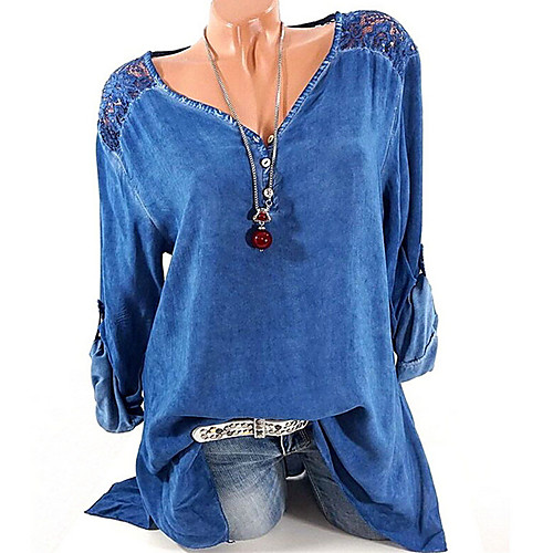 

2019 New Arrival T-shirts Women's Plus Size T-shirt - Solid Colored V Neck Camisas Mujer Chemise Femme Gray XXXL