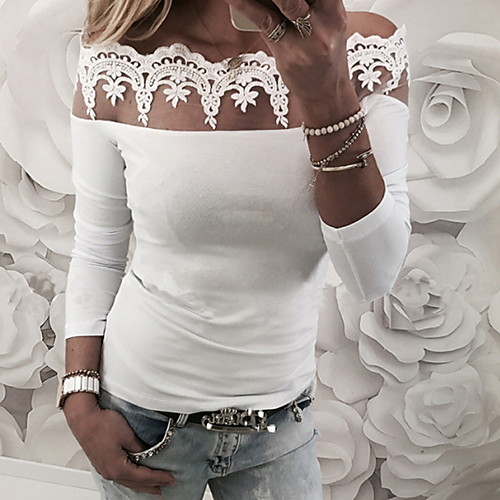 

2020 Hot Sale T-shirts Women's Slim T-shirt - Solid Colored Off Shoulder White M Camisas Mujer Chemise Femme