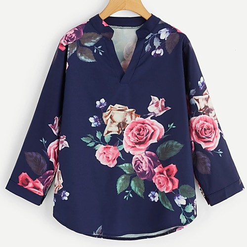 

Жен. Рубашка V-образный вырез Цветочный принт