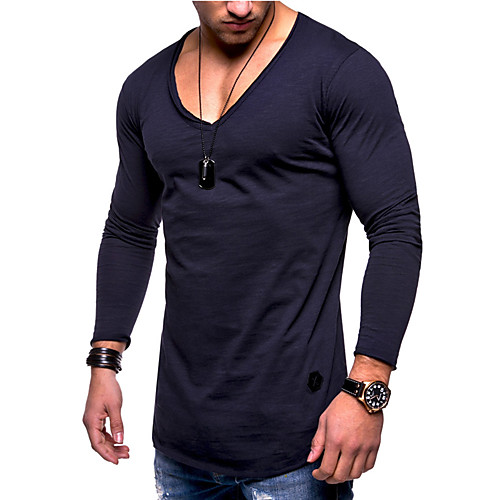 

Men's Cotton T-shirt - Solid Colored V Neck Navy Blue