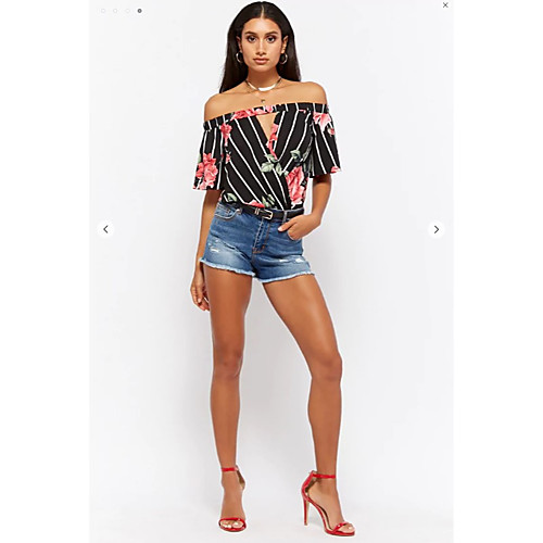 

Жен. Открытая спина / С принтом Блуза С открытыми плечами Полоски Черный M