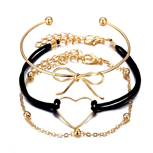 

3pcs Women's Layered Heart Stylish Trendy Alloy Bracelet Jewelry Gold For Gift Street