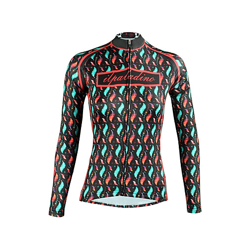 

ILPALADINO Women's Long Sleeve Cycling Jersey Winter Fleece Elastane Black Floral Botanical Bike Top Breathable Quick Dry Ultraviolet Resistant Sports Clothing Apparel