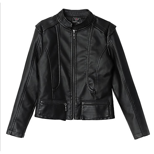 

Жен. Повседневные Шинуазери (китайский стиль) Весна & осень Короткая Кожаные куртки, Однотонный Воротник-стойка Длинный рукав Полиуретановая Черный XXL / XXXL / XXXXL