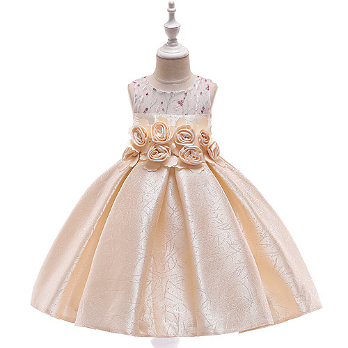 

A-Line Knee Length Flower Girl Dress - Cotton Blend Sleeveless Jewel Neck with Petal / Sash / Ribbon / Trim