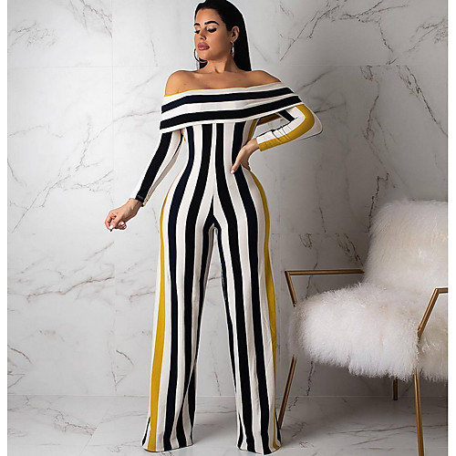 

Жен. Классический Белый Черный Винный Комбинезоны, Полоски L XL XXL