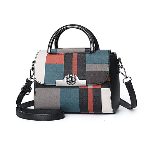 

Women's Polyester / PU Top Handle Bag Geometric Pattern Red / Brown / Black