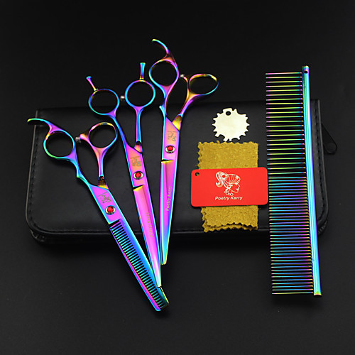 

Dog Rabbits Cat Grooming Grooming Scissors Stainless steel Scissor Comb Portable Pet Grooming Supplies Rainbow