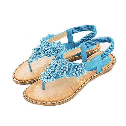 

Women's PU(Polyurethane) Summer Sweet Sandals Flat Heel Open Toe Pearl Blue / Pink / Almond