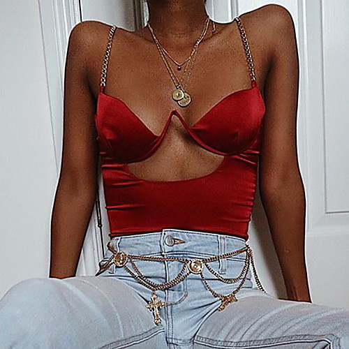 

Жен. Bodysuit На бретелях Тонкие Однотонный Черный S