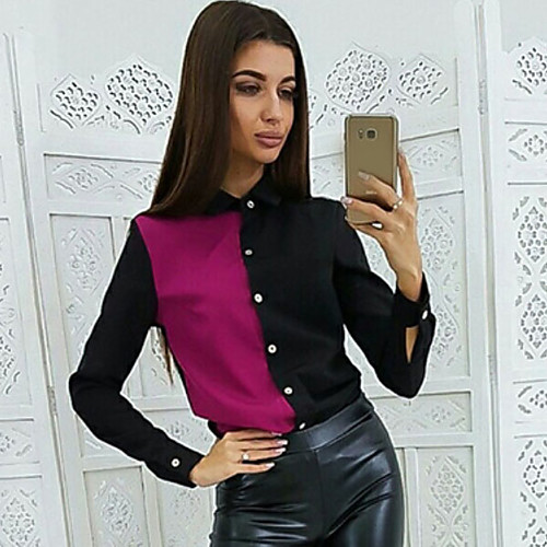 

Жен. Пэчворк Рубашка Контрастных цветов Красный L