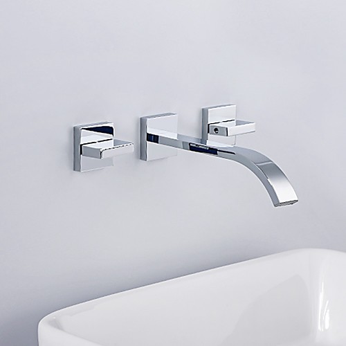 

Ванная раковина кран - Водопад Хром На стену Две ручки три отверстияBath Taps