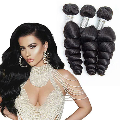 

3 Bundles Mongolian Hair Loose Wave Unprocessed Human Hair Natural Color Hair Weaves / Hair Bulk Bundle Hair Human Hair Extensions 8-28 inch Natural Color Human Hair Weaves Valentine Party New Arrival