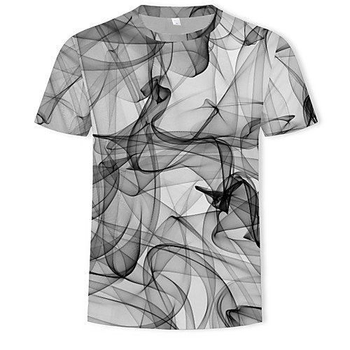 

Men's Plus Size Cotton T-shirt - 3D Print Round Neck Gray