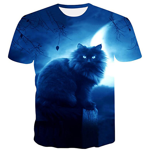 

Men's T-shirt - 3D / Animal Print Round Neck Royal Blue