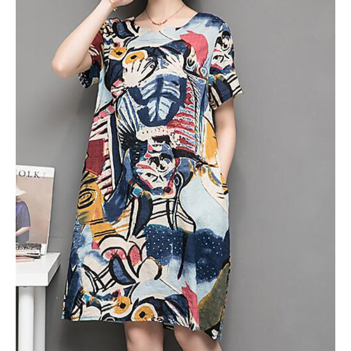 

Жен. Уличный стиль Прямое Платье - Этно, С принтом До колена