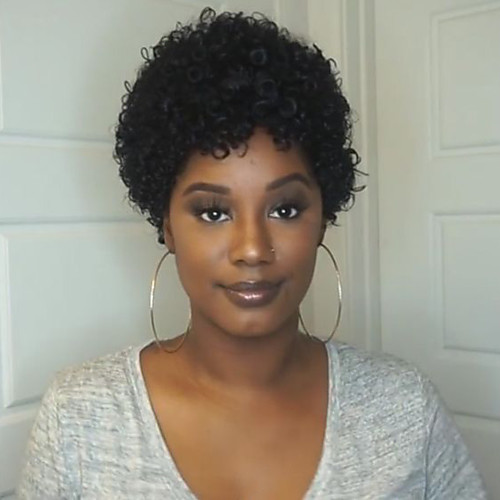 

Human Hair Wig Short Curly Jerry Curl Short Bob Black Classic Comfortable African American Wig Capless Women's Brown Dark Wine Natural Black / For Black Women