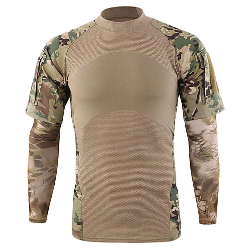 

Esdy Men's Camo Hiking Tee shirt Long Sleeve Outdoor Quick Dry Moisture Wicking High Elasticity Tee / T-shirt Top Autumn / Fall Spring Cotton Blend Crew Neck Fishing Climbing Military / Tactical Army