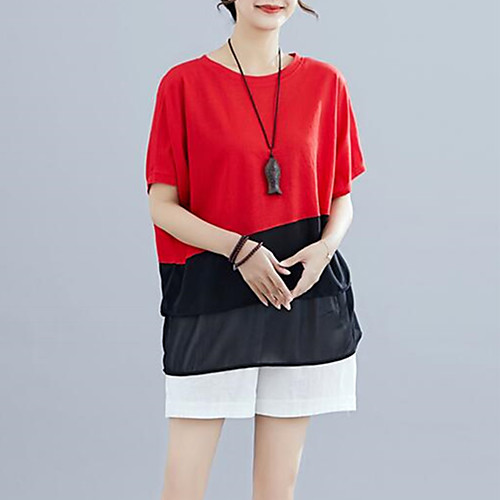

Жен. Пэчворк Футболка Однотонный / Контрастных цветов Черный Один размер