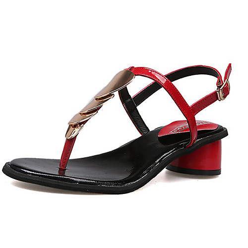 

Жен. Полиуретан Лето На каждый день Сандалии На толстом каблуке Пайетки Черный / Красный