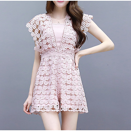 

Жен. Классический Розовый Комбинезоны, Однотонный Аппликация L XL XXL