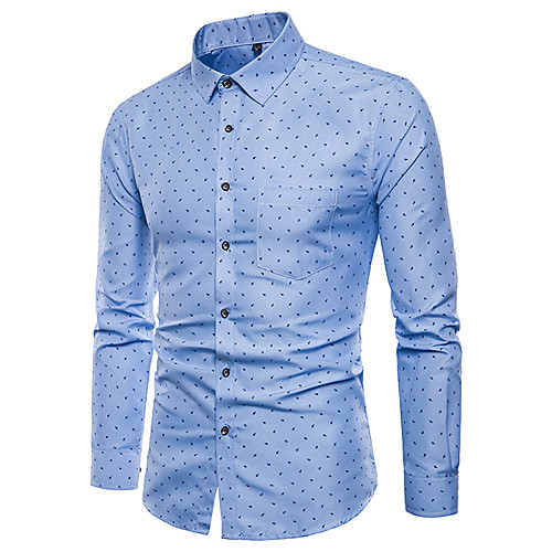 

Men's Plus Size Polka Dot Shirt - Cotton Basic Daily Holiday Going out Classic Collar Blushing Pink / Light Blue / Long Sleeve