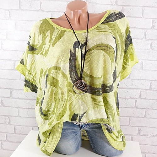 

Women's Plus Size Cotton Loose T-shirt - Solid Colored / Floral Print Light gray