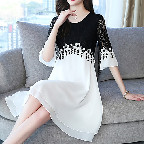 

Жен. Классический А-силуэт Платье - Контрастных цветов Выше колена