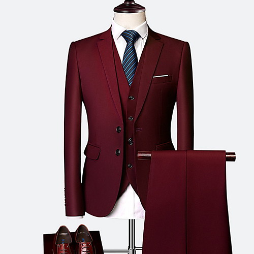 

Men's Burgundy Suits, Solid Colored Notch Lapel Polyester Wine / Light Blue / Royal Blue