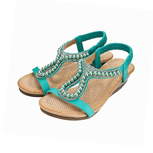 

Жен. Полиуретан Лето Милая Сандалии Туфли на танкетке Открытый мыс Жемчуг Синий / Розовый / Миндальный